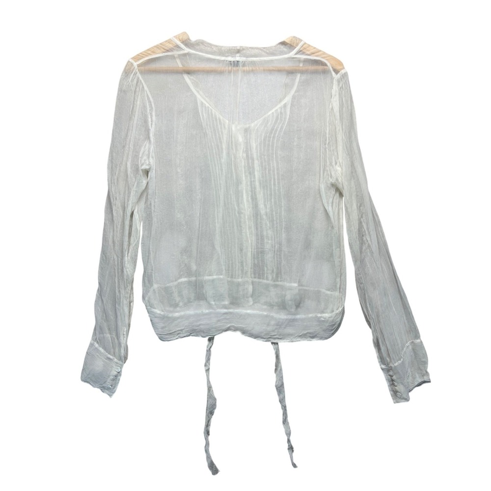 Theory White Sheer Pintuck Pleated Button Front Blouse Top Large Romantic Gauze - Picture 2 of 10